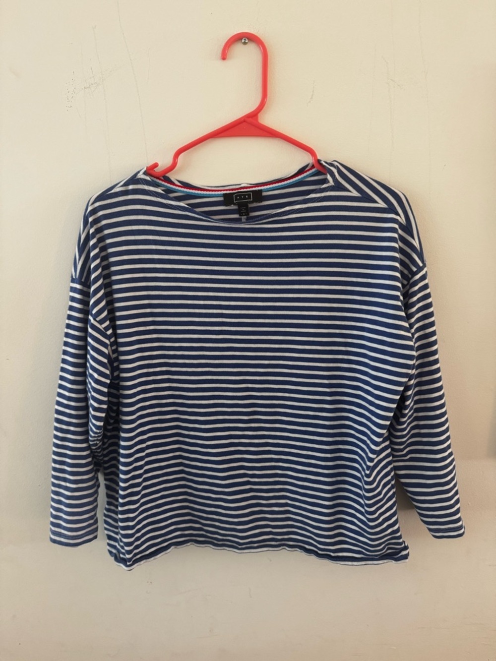 AYR Blue and White Striped Cotton Long Sleeve Shirt, Small